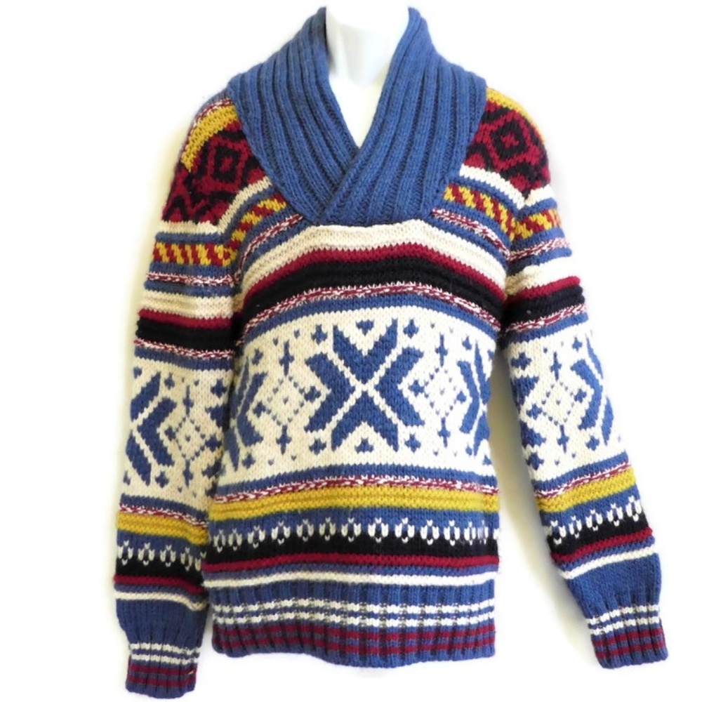 Zara Man Sweater Chunky Knit Cowl Fair Isle Acrylic Wool Blend M
